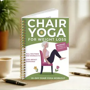  1pc  5.5x8.3in 30-Day Chair Yoga Guide for Weight Loss Notebook- Beginner-Friendly Workout Spiral-Bound Book for Seniors & Adults,  Green Cover Design, Senior Workout Book |  Yoga Notebook Can be used for daily recording