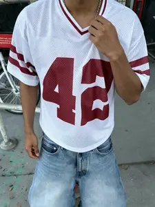 American Retro Rugby Style Mesh Tee for Men, 90s Streetwear Vibe, Clean Fit or Y2K Style, Casual Long Sleeve, Campus Youth Fashion