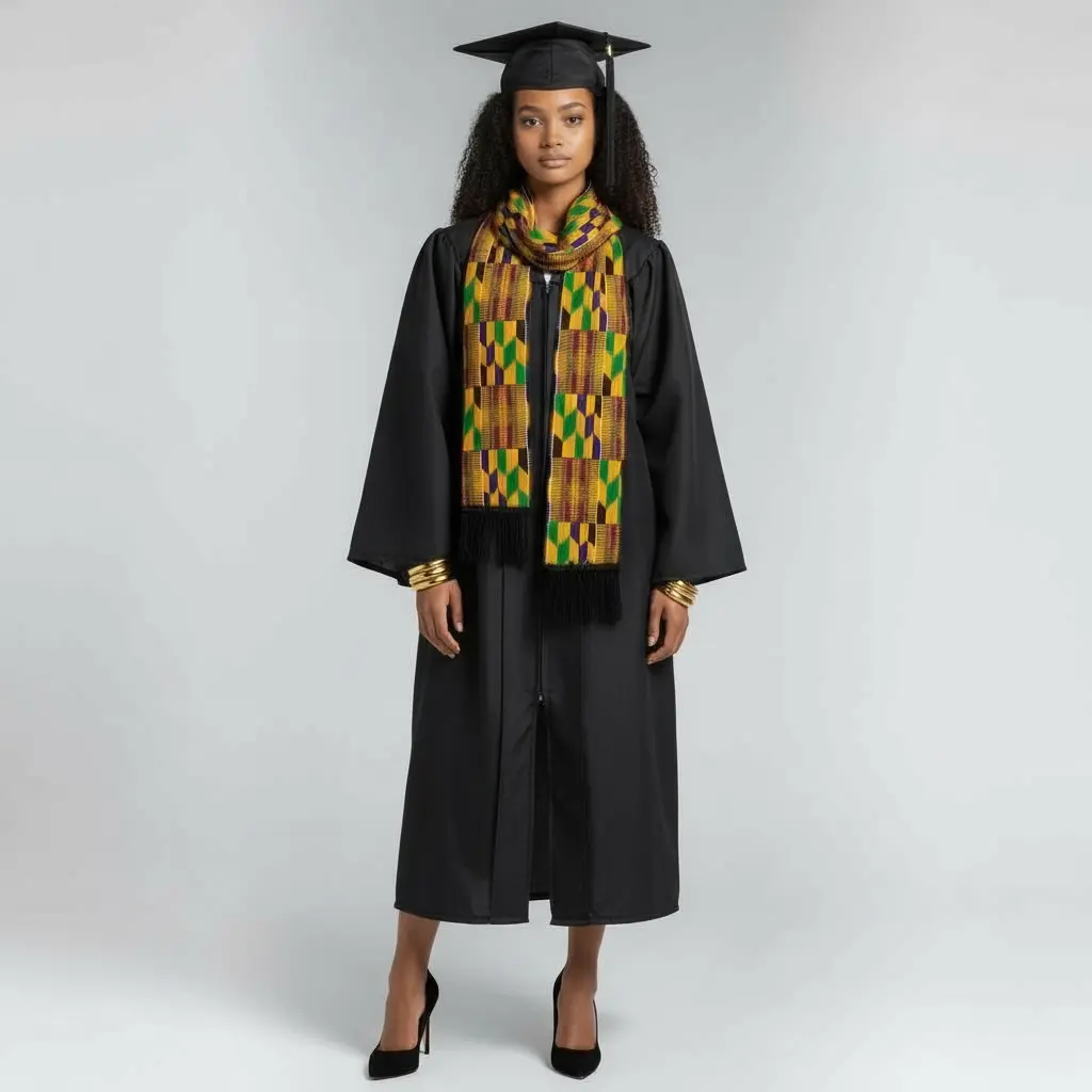 MJQueen African Print Stole for Women & Men Authentic Kente Style Fashion Scarf Stylish Versatile Cultural Elegance