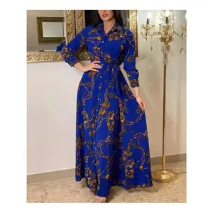 Women's Muslim Ramadan Printed Abaya Shirt Dress