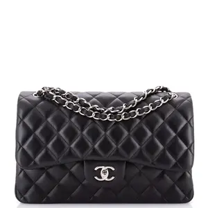 Pre-owned CHANEL Leather Shoulder Bags Classic Double Flap Bag Quilted Lambskin Jumbo by Rebag