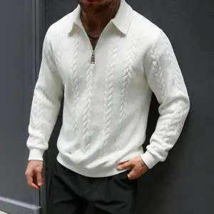 Men's Premium Cable‑Knit Half‑Zip Collared Long‑Sleeve Sweater, Luxury Performance Soft Textured Knit Pullover, Designer Slim‑Fit Breathable Casual Top for Daily Commute, Business Casual, Night Out & Fall‑Winter Everyday Fashion