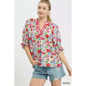 UMGEE Mix Floral Print Ruffle Top. **DEBUT SALE**