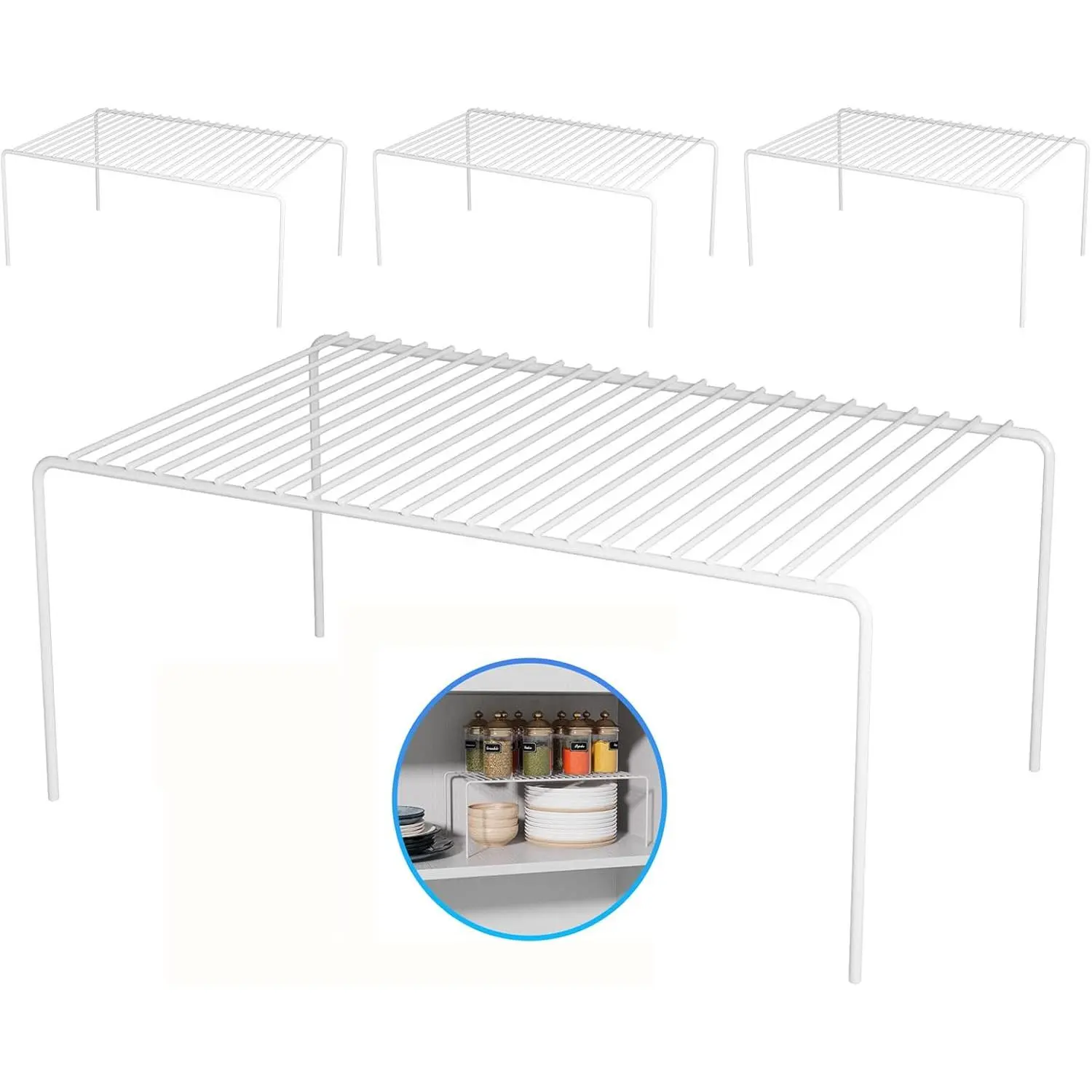 Large(15.7 x 9.4 inch)White Cabinet Storage Shelf Rack Set of 4, Rustproof Metal Wire Kitchen Counter Organizers and Storage, Spice Organization for Cabinet, Plate, Dish, Pantry, Bathroom, Fridge