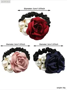 Mother's Day Gift Hair Tie for Women & Girls – Faux Pearl & Rose Bow Hair Accessory, Elegant Minimalist Flower Design, Fashionable Wedding, Party & Daily Headwear, Durable & Comfortable for Thick Hair
