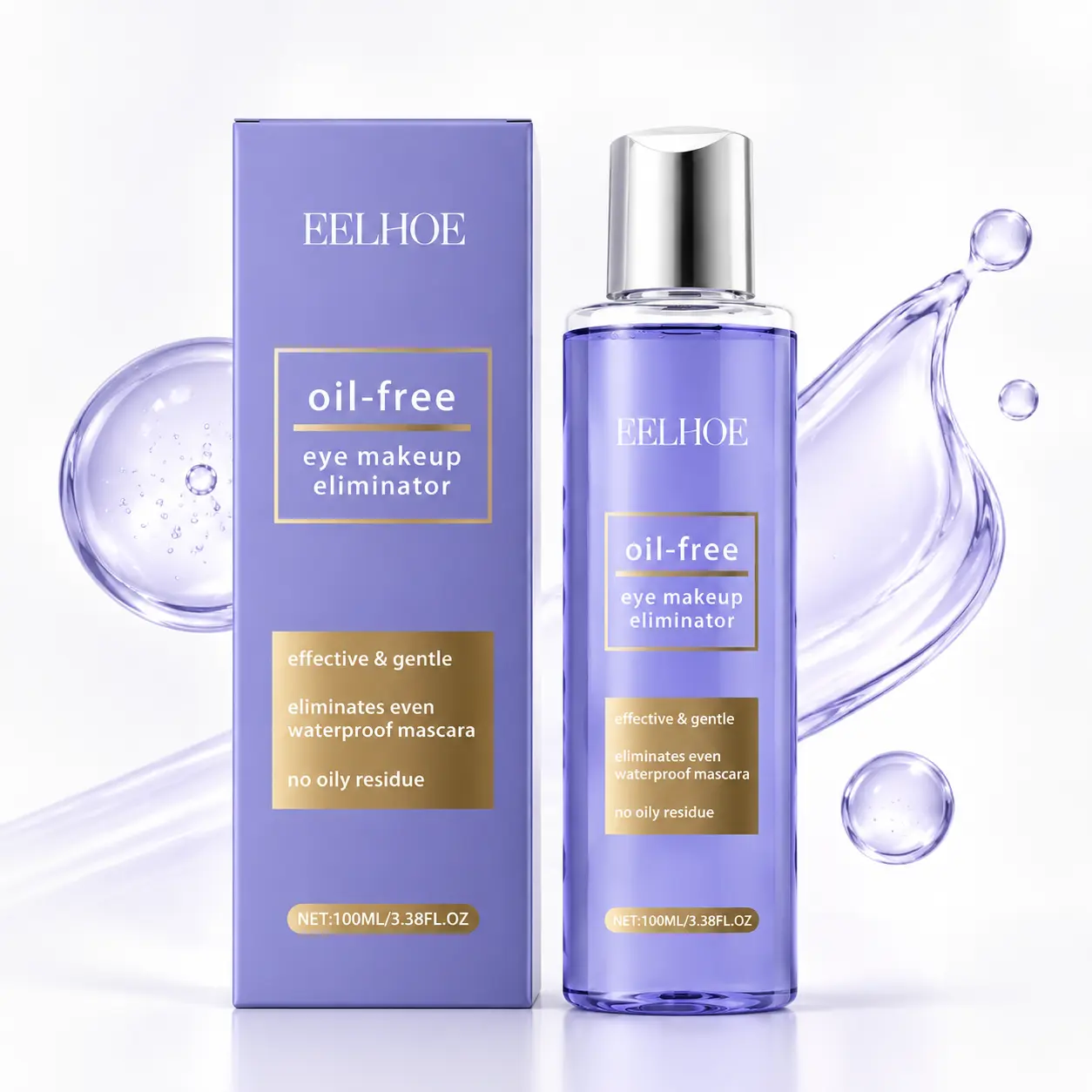 100ml Mild Oil-Free Eye Makeup Remover, Residue-Free Cleansing Liquid for Sensitive Eye Skin - Effective for Waterproof Mascara, Daily Use, Cotton Pad Wipe Application, Eyelash