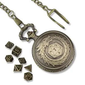 Galdor's Guild Travel DND Pocket Watch & Mini Metal Polyhedral Dice Set 6mm | Great Tiny Case & Watch for RPG, Tabletop and Board Games Like Dungeons & Dragons & Warhammer for Any DM