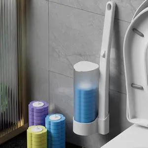 Disposable toilet brush, toilet faucet holder set with 18 detergent refill, bathroom cleaning system for sink, bathtub, drain, basin and urinal, wall-mounted scrub toilet brush bathroom cleaning set