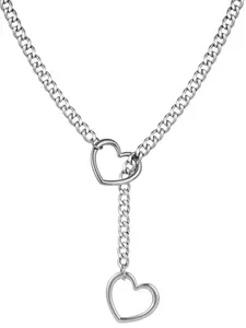 Heart Slip Chain Silver Necklace for Women Men, Stainless Steel Unique Heart Shape Pendant, Punk Y2K Style, Casual & Party Wear, Women & Girls Jewelry, Heart Design Necklace, Cuban Chain Necklace, Cuban Link Necklace