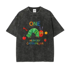 Vintage Washed One Hungry Caterpillar Shirt - Aesthetic Retro Graphic Tee, Oversized Summer Casual Top, NostalgiaCore Cotton T-Shirt for Women