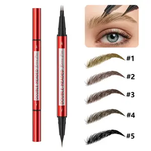 Ultra Fine Dual Tip Eyebrow Pencil 0.01mm Precision Tip + Brush Waterproof Sweat Proof Long Lasting Beginner Friendly