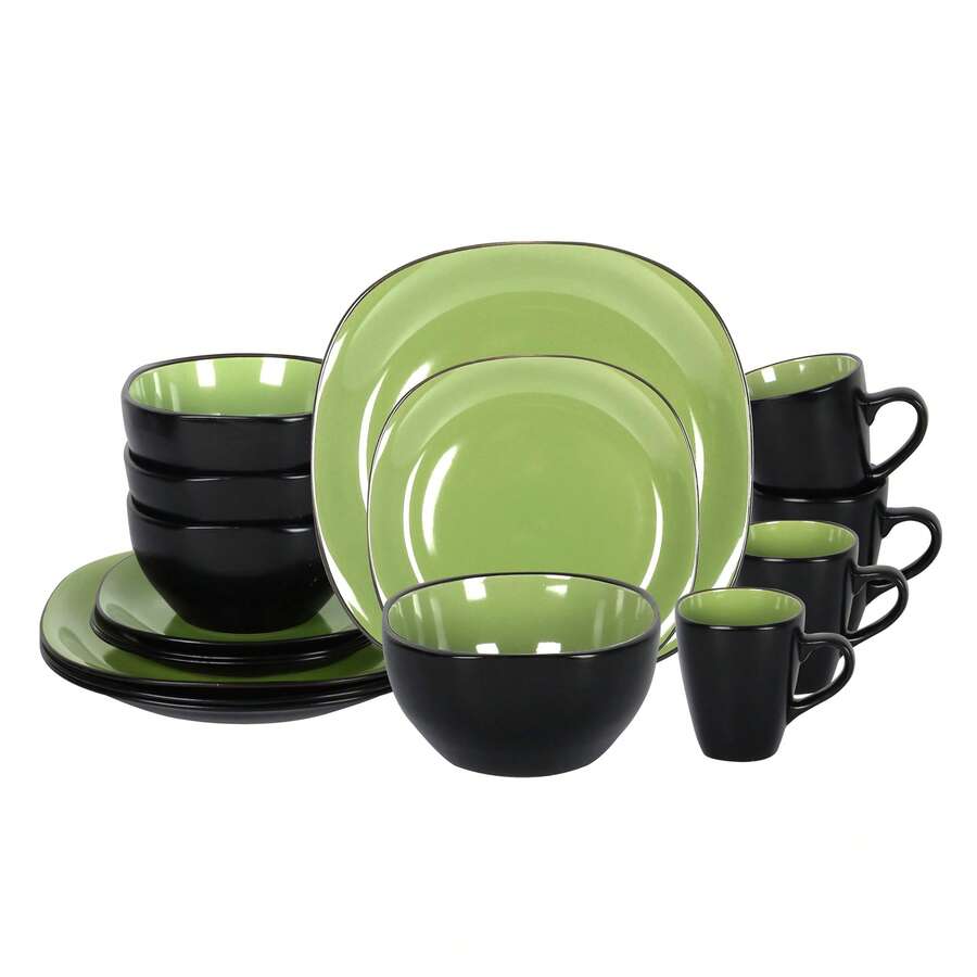 Stoneware 16pc Square Dinnerware Set Swirl Purple