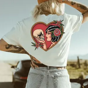 Woman Skull Flower T-shirt, Ladies Summer Outfit, Gift For Women, Mothers Gift, Gift For Girl Friend, Full Size, Full Color