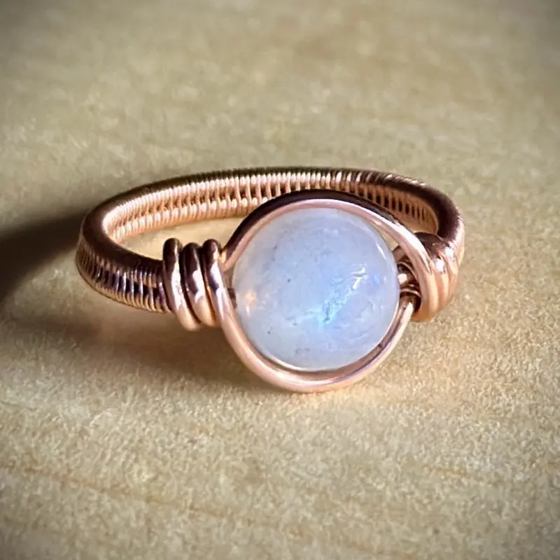 Copper & Moonstone Ring with Decorative Band and Central Stone