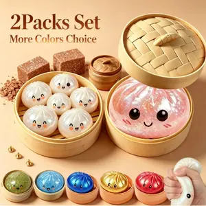 2Pcs Dumpling Anxiety Squishies Set - Dumpling Stress Relief Squishy Soft Toy, Glitter Dumplings Squishy with Box, Dumplings Sensory Decompression Squeeze Toy for Stress Relief Stretchy Desk Toys.