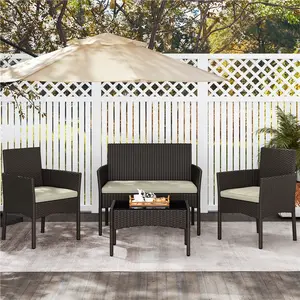 【Smart Buy】Costoffs 4-Piece Outdoor Reception Set with 1/2-Seat Sofa 2 Single-Seat Sofas & Coffee Table Patio Rattan Furniture Tempered Glass Top Cozy Garden Seating summervibes