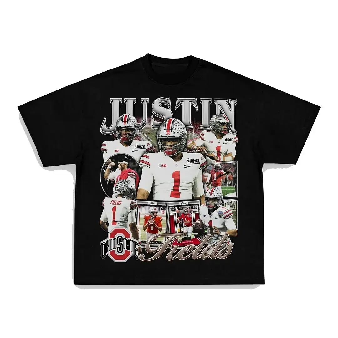 JUSTIN FIELDS - OSU TEE Print Short Sleeve T-Shirt Menswear Top Crewneck Underwear Tshirt Streetwear Man Tropical Shortsleeve Round Neck halloween t-shirt
