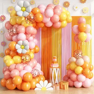 Groovy Daisy Balloon Arch Kit Pink Orange Yellow Boho Fringe Backdrop Party Decor Set