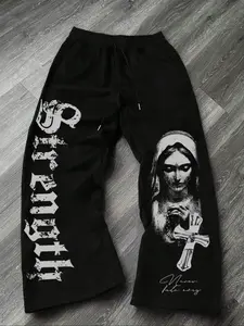 Men's Casual Loose-Fit Sweatpants, Sports Casual Pants, Graphic Letter Print Wide Leg Pants, All-Season Comfortable Men's Clothing