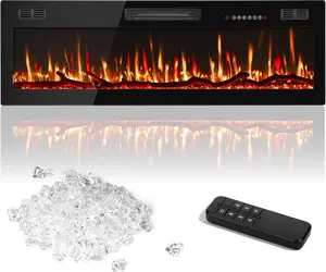 PUKAMI Electric Fireplace in-Wall Recessed and Wall Mounted, Fireplace Heater with Remote Control, Linear Fireplace with Adjustable Flame Color, for Bedroom, Timer, Log & Crystal