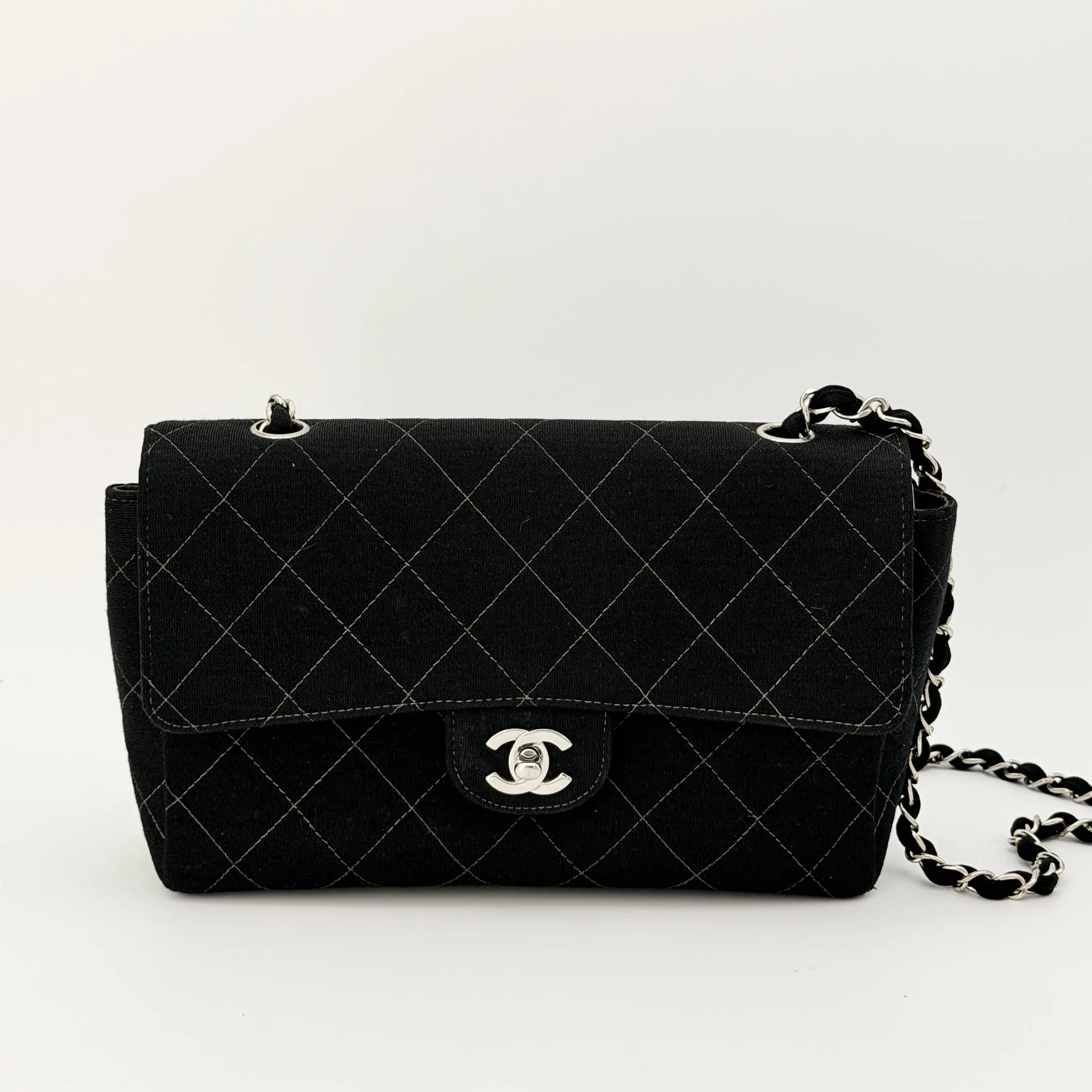 Pre-owned CHANEL tweed Crossbody Bags Classic Jersey Bag Silver Hardware