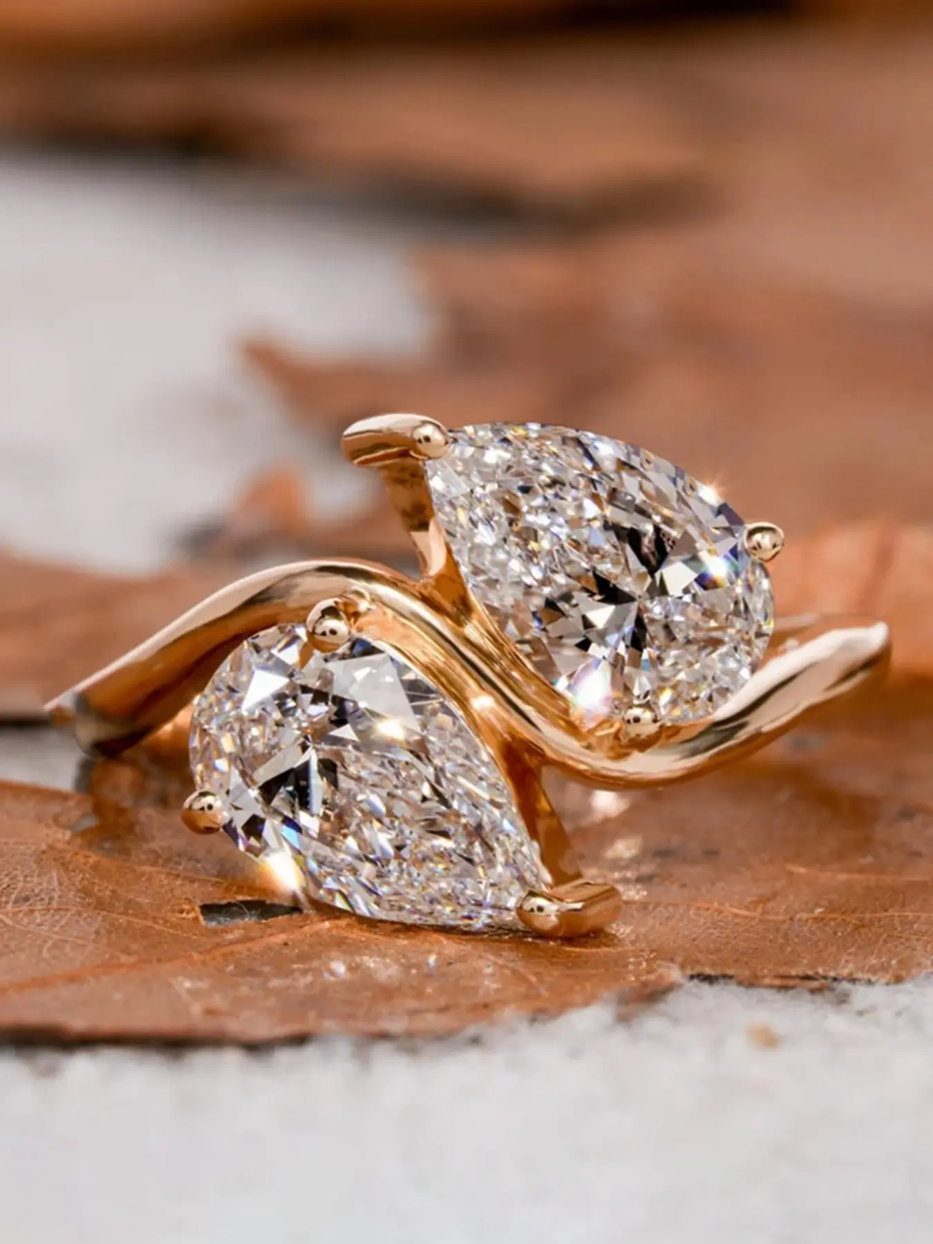 Geometric Water Drop Rings Teardrop Bridal Rings for Women Bride Fashion Jewelry for Party, Daily Clothing Decor, Trendy All-match & Exquisite Jewelry for Birthday Gift（with Box）, Engagement Wedding Ring Geometric Design Ring Unique Rings