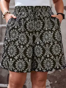 Boho High-Waisted Printed Vacation Casual Shorts, Women's Summer Beachwear, Comfortable and Stylish, Perfect for Travel and Relaxing