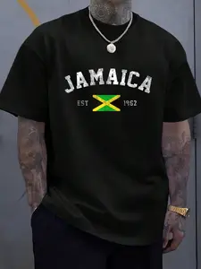 100% Cotton Jamaica EST. 1962 Jamaican Flag Independence Day T-Shirt, Western Outfits Shirts Men's Graphic Tees Top