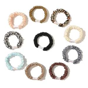 Scrunchies Silk Satin Hair Ties - Small Mini Thin Elestics Ponytail Holder Hair Bands Skinny Scrunchy For Thick Curl Hair No Crease Hair Ties Soft Accessories No Hurt Your Hair for Women and Girls