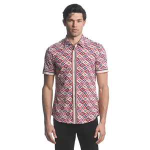 NAVY/ IVY STARS PRINTED PERFORMANCE SHORT SLEEVES STRETCH SHIRT PM-76064