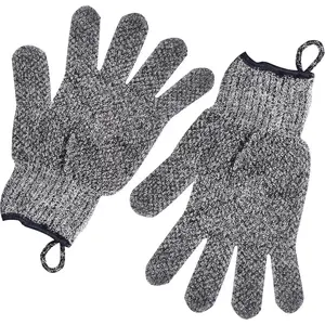 Exfoliating Gloves with Hanging Loop - 1 Pair Bamboo Charcoal Bath/Shower Gloves, Bath Gloves for Shower Exfoliating and Ingrown Hair/Dead Skin Remover - Bamboo Charcoal - Exfoliator Mitt Scrub Gloves