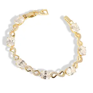 14K Gold Plated Infinity CZ Bracelet 7" + Extension Elegant Sparkling Round Stones Infinity Link Symbol of Forever High Sparkle