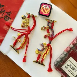 Lucky Red Fortune God Money Beast Braided Replacement Strap for Apple Watch Series 10 GT5 Huawei Xiaomi Mi Band 8 Pro 9 Pro