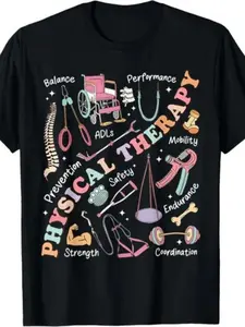Retro Groovy Physical Therapy PT Exercise Therapist Unisex T-Shirt |   Same Style for Men And Women,  Summer, Short-Sleeved, Printed, Pure 220G, Crew Neck, Slight Stretch, Regular Fit, Perfect for Adults, Vintage Style, Drawing Pattern.