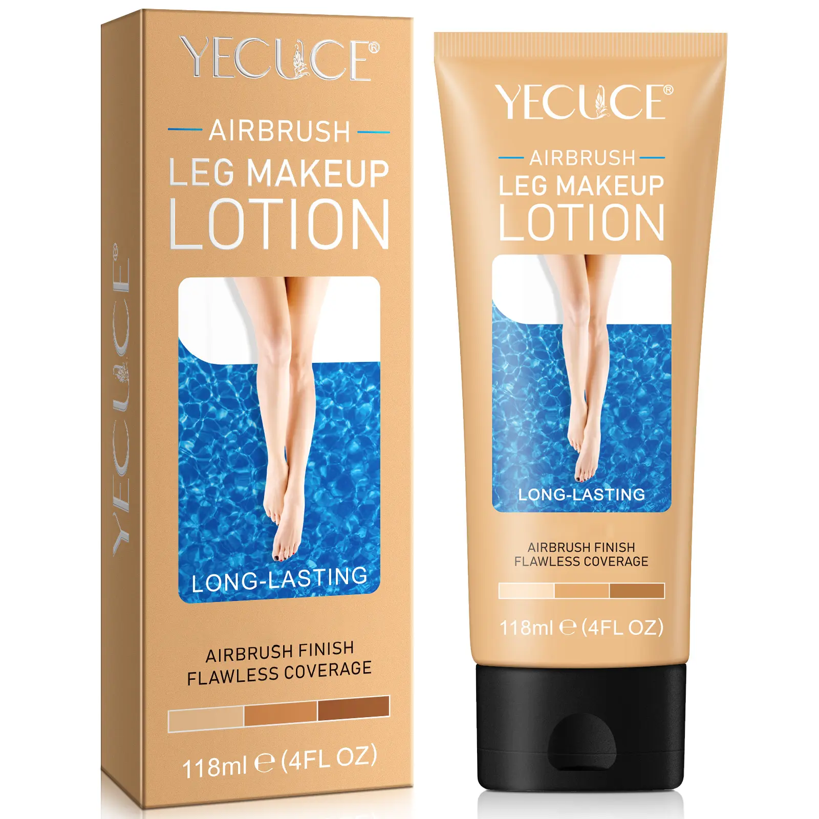 Yecuce Airbrush Leg Makeup Lotion - 118ml Waterproof Body Concealer for Veins Scars Tattoos - Long Lasting Flawless Coverage 3 Styles Gentle