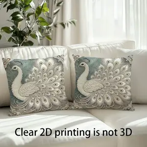 2pcs Peacock Pattern Decorative Pillowcases, Clear 2d printing is not 3d, Zipper Closure, Home Decoration for Living Room Sofa Car Outdoor Seat Pad Cover 45x45cm