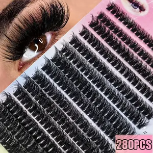 280pcs Dense Eyelash Cluster Set, 80D Natural Curl Voluminous, Dramatic Eye Makeup, Natural Look, Reusable Segmented False Lashes, Mega Volume Lashes, DIY False Eyelashes