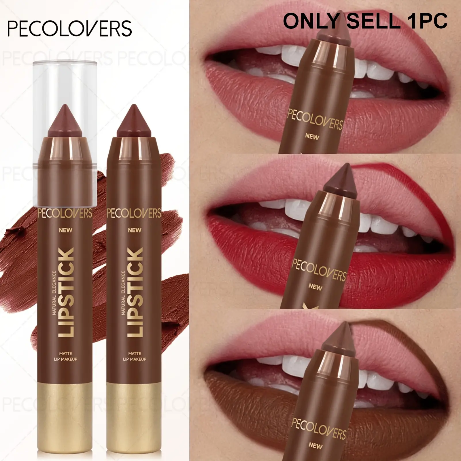 1PC Matte Texture, Natural Nude Brown, Non-sticky, Light and Non-fading, Waterproof and Anti-smudge, Non-stick Cup, Lip Liner and Lipstick Pen, Lip Crayon, Elegant and Fashionable Spring and Summer Makeup, Holiday Gift, Lipliner