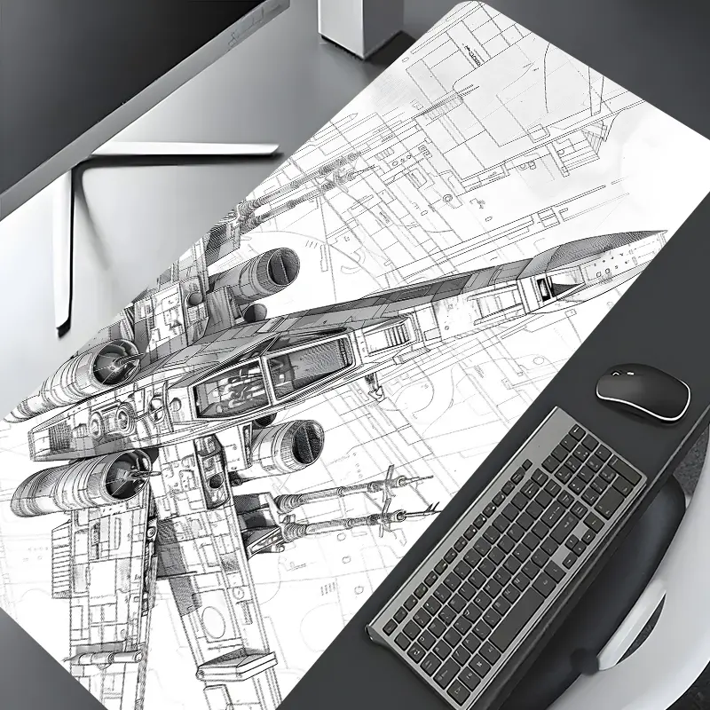 Technology Spaceship Blueprint Large Gaming Mouse Pad,Sci-Fi Design Desktop Drotection Pad,Washable Rubber Pad Non-Slip Lock Edge Multi-Size Mouse Pad Suitable For Home Office,Keyboard Mouse Mat,Good Gift for Family and friends,Non Slip Mousepad