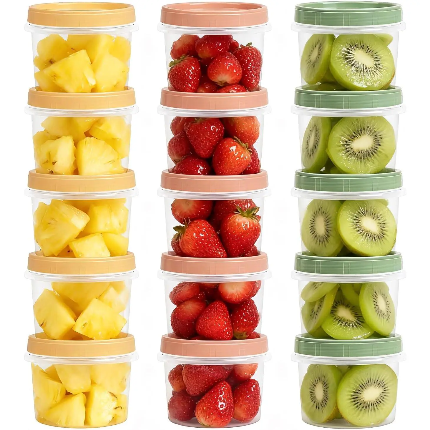 16 Oz Plastic Containers with , 15 Pack Overnight Oats Containers with , Stackable  Twist Screw Top 2-Cup Freezer Storage Container for  Soup Jello Sauce, Yellow/Green/Red Ocher