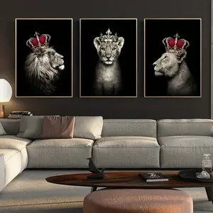 3 Piece Lion King Animal Decor Posters, High-End Sofa Background Canvas Art, Modern Home Decoration Unframed Wall Art