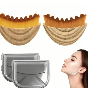 2PCS Facial Contour Massage Brush, Natural Wood Jawline Chin Sculpting Tool, Dry Brushing Face Lifting Gua Sha Tool For Daily Skin Care