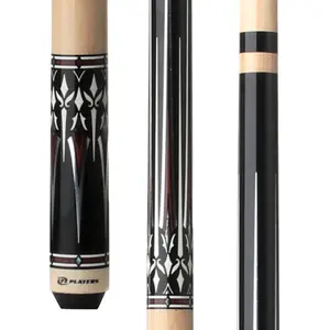 Players Midnight Black Billiards Cue Stick, 15 in Length, Mother of Pearl Accents, Leather Tip
