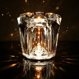 1pc Crystal Table Lamp, Battery Operated Portable Crystal LED Night Light, USB Rechargeable Decoration Ambient Lighting for Dinner/Bars/Game room/Living Room/Bedroom