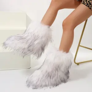 Women's Winter Warm Mini Snow Boots Plush Design Thick Flat Soles Fuzzy Fluffy Mid Calf Snow Boots Indoor Outdoor Shoes
