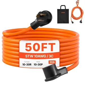 50 ft Dryer Extension Cord, 3-Prong NEMA 10-30P to 10-30R Dryer Cord, 125V/250V STW 10AWG/3C, 30A, Pure Copper Wire Cable with Black Non-woven Bag and PVC Cable Tie, Ideal for Indoor & Outdoor