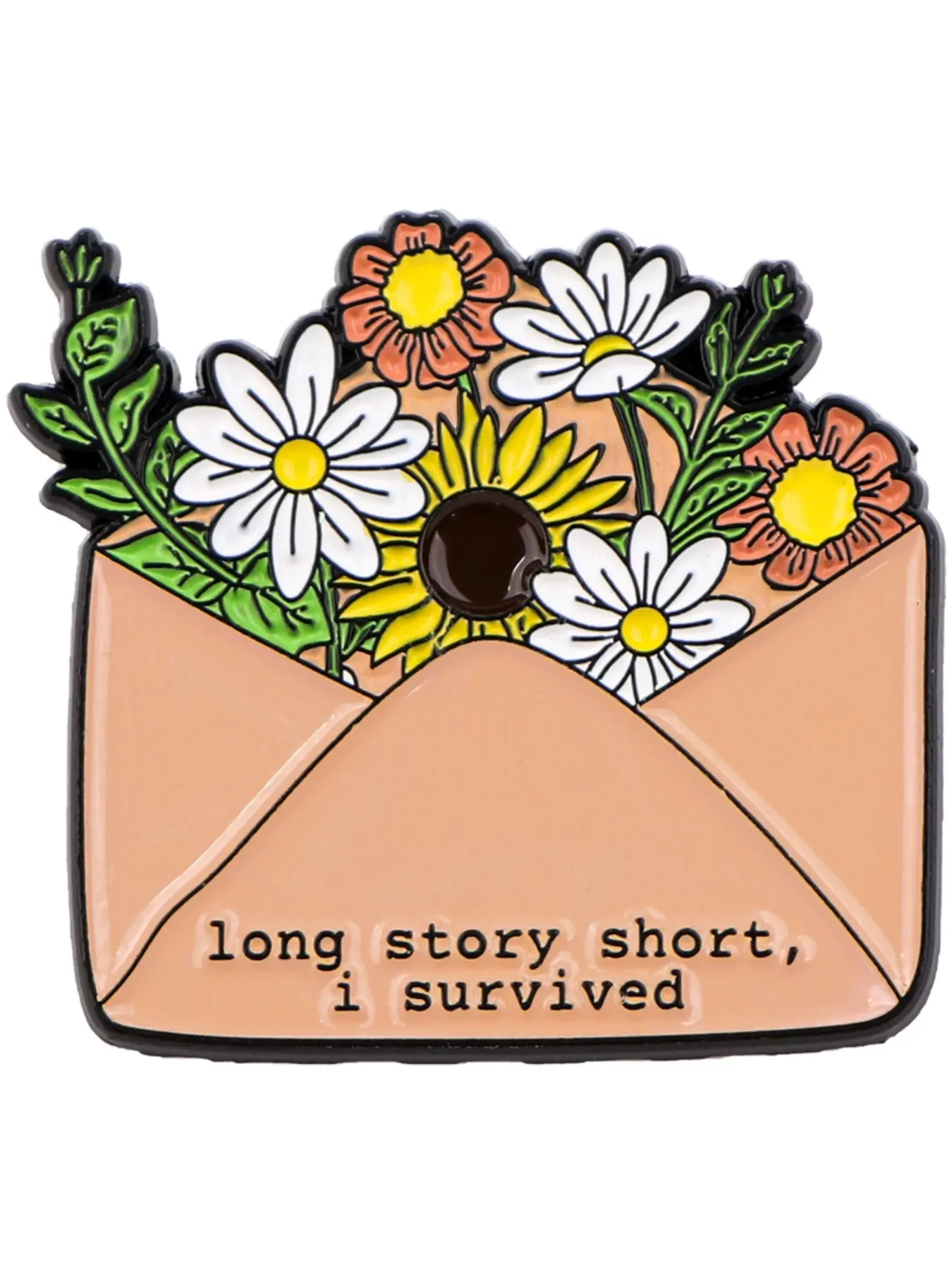 Floral Envelope Brooch Pin, Zinc Alloy Collar Pin with Sunflower and Daisy Design, Perfect for Backpacks and Accessories, Durable Metal Pins, Bouquet Daisy Pin, Boutonniere Pins