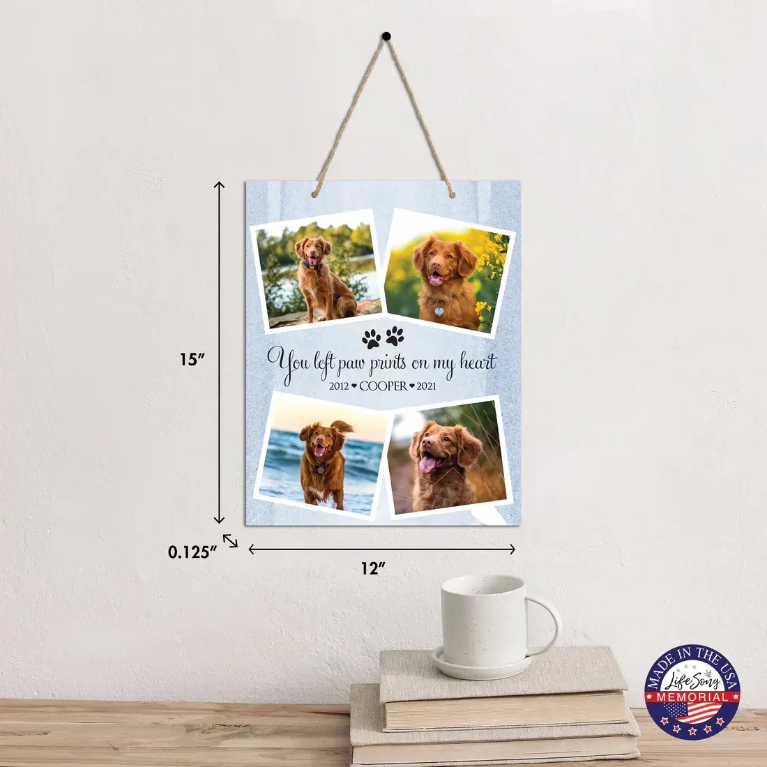 Personalized Pet Memorial Plaque - Re-Engineered Wood Wall Hanging Home Decor, Customizable Heartfelt Tribute with Free Personalization for Dog/Cat Lovers, Sympathy Gift for Pet Loss (Pawprint Design)