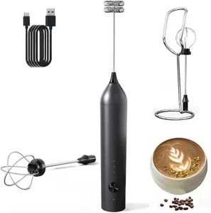 Rechargeable Milk Frother Wand with Stand-Electric Whisk 3 Speed Adjustable,Drink Mixer Handheld with 2 Stainless steel Stirrers,Hand Coffee Frother for Lattes Cappuccino  Egg