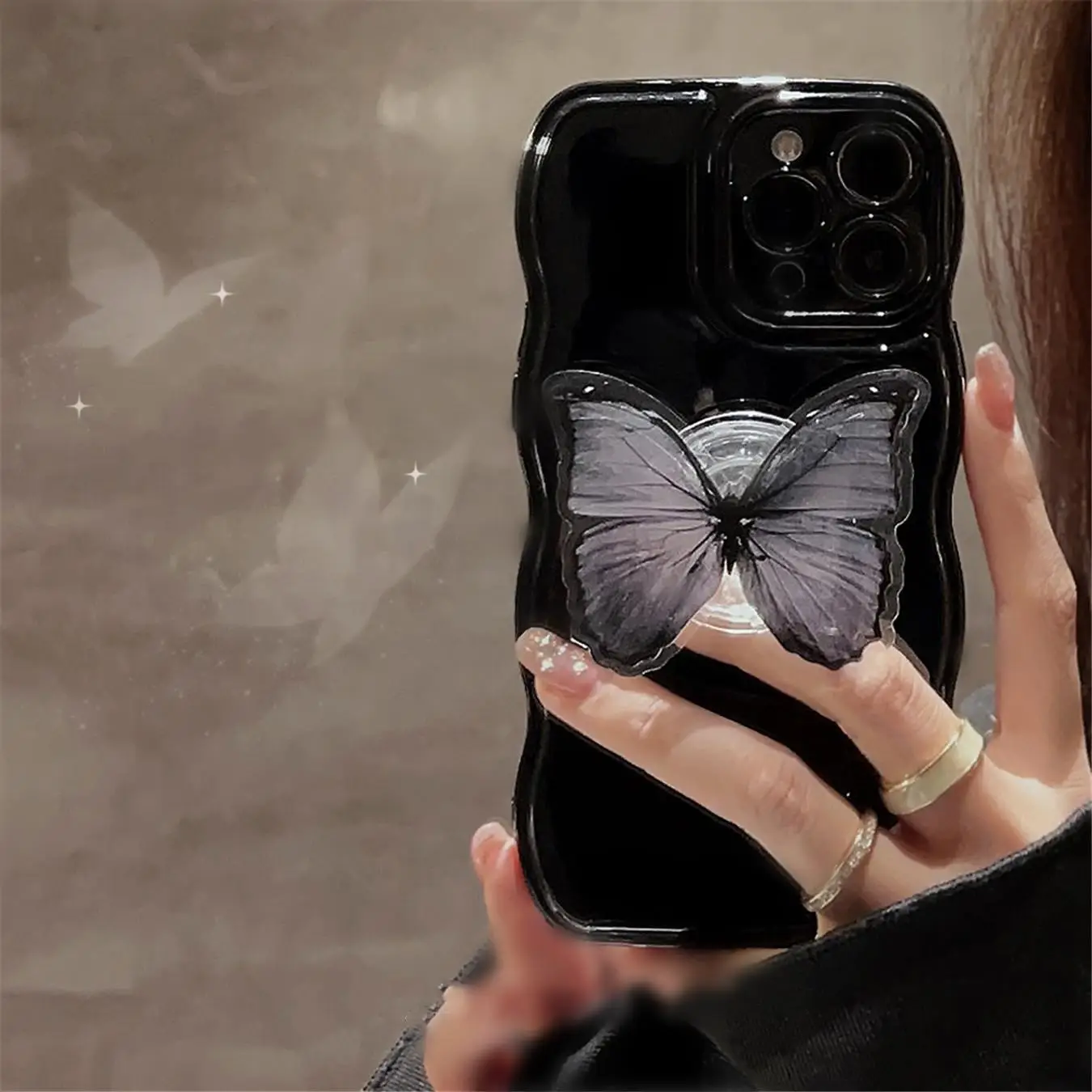 Solid Protective Phone Case with Butterfly Holder, 1 Count Shockproof TPU Cellphone Protector Cover Phone Cases with Phone Holder for iPhone 11 12 13